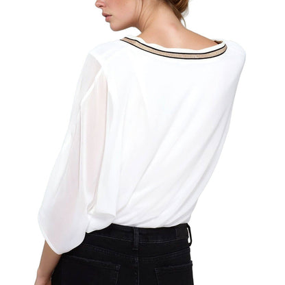 Femme V-Neck Chiffon Blouse Top In White