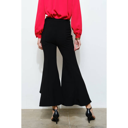 Draped Ruffle High-Low Flare Pants in Grey - Jaunts Boutique 