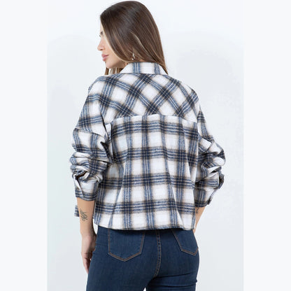 Cropped Flannel Plaid Button Down Shirt/Shacket in Maya