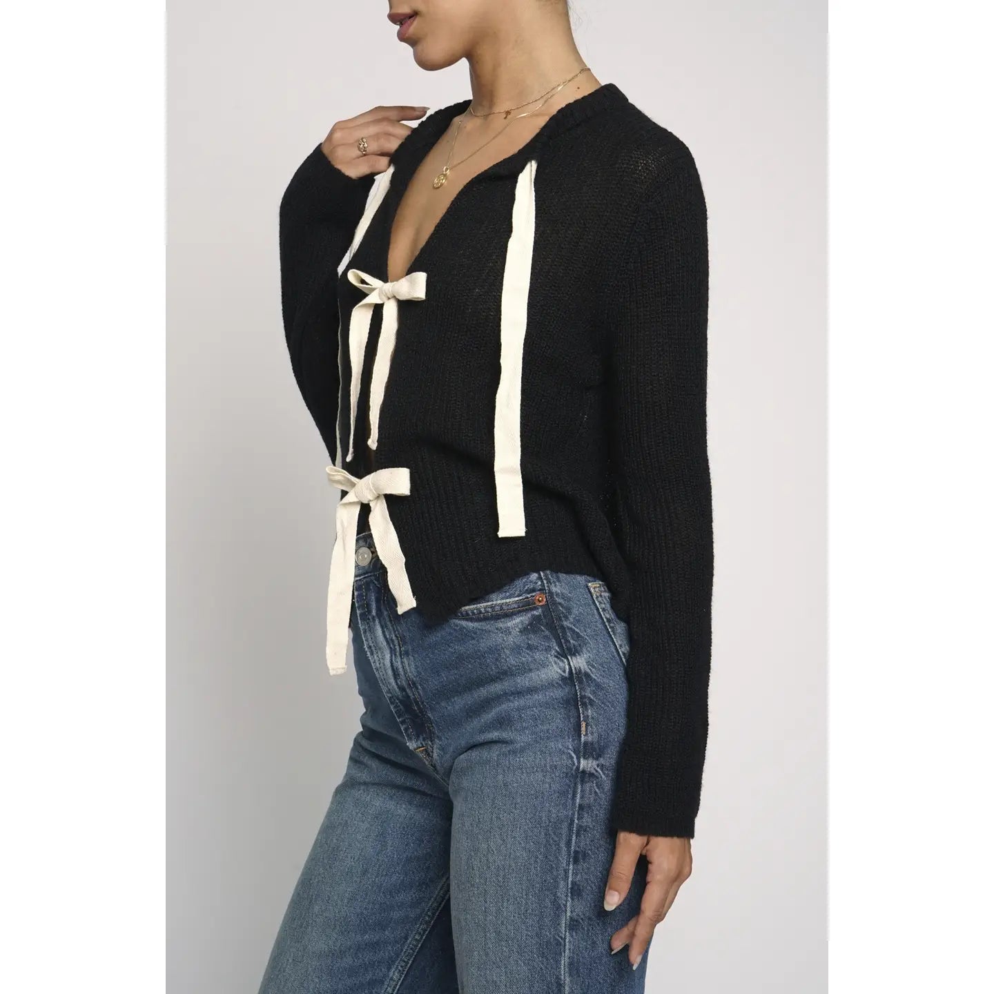 Tie Front Cardigan in Black - Jaunts Boutique 