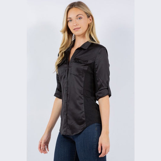 Button Down Shirt in Black and Light Ivory