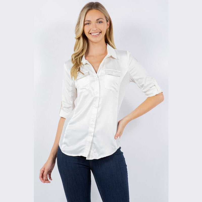 Button Down Shirt in Black and Light Ivory