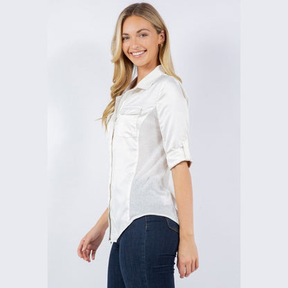 Button Down Shirt in Black and Light Ivory