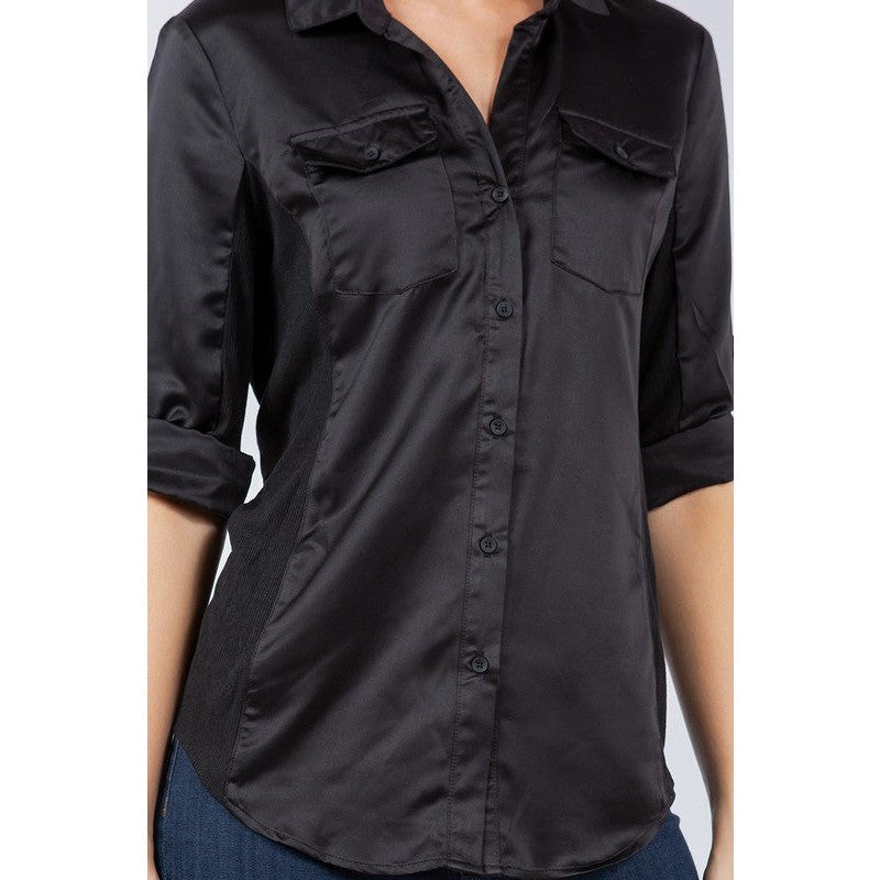 Button Down Shirt in Black and Light Ivory