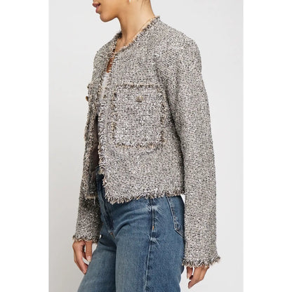 Lurex Boucle Short Blazer Jacket in Silver - Jaunts Boutique 