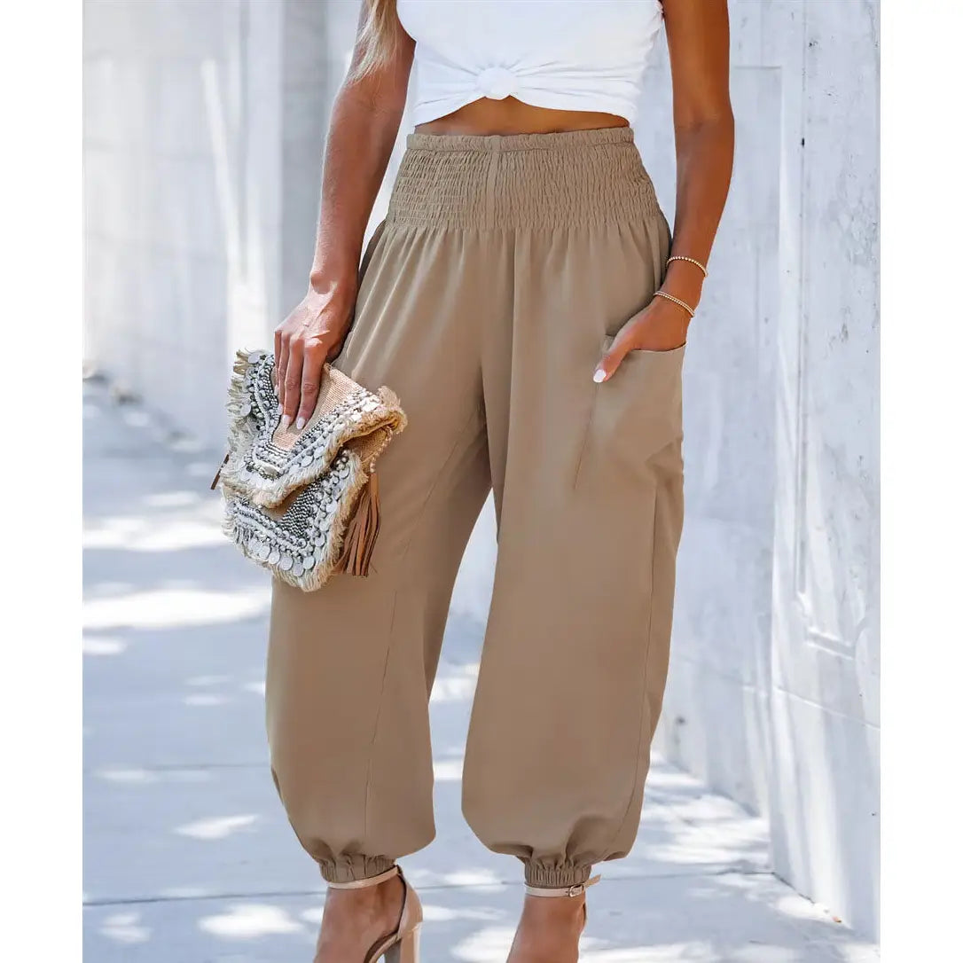 Kama High Waist Loose Style Pant in Khaki