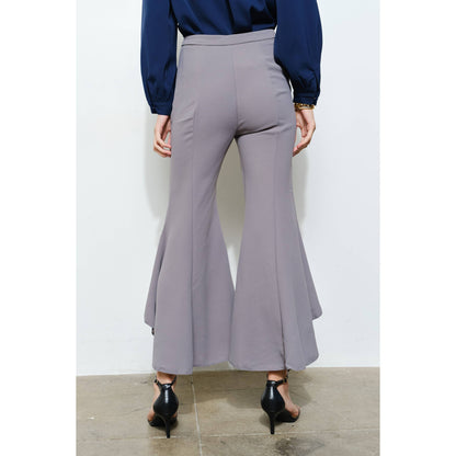 Draped Ruffle High-Low Flare Pants in Grey - Jaunts Boutique 