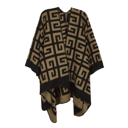 Greek Pattern Poncho – Black & Brown
