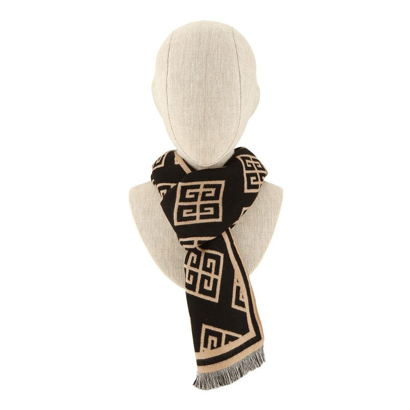 Greek Pattern Scarf – Beige & Black