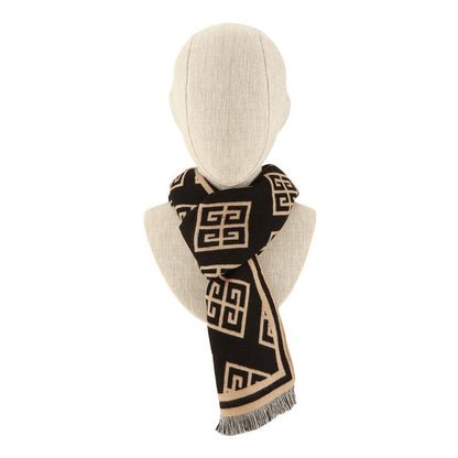 Greek Pattern Scarf – Beige & Black