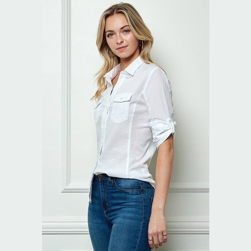 Seam Woven Button-Down Shirt in White