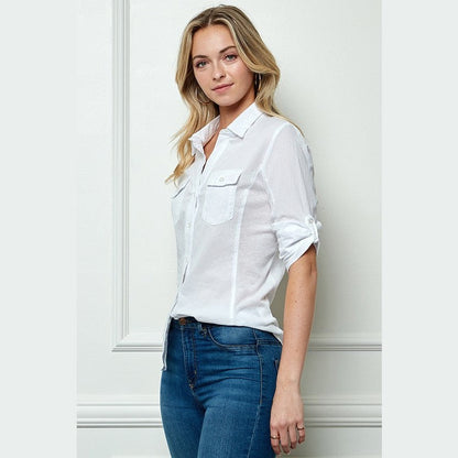 Seam Woven Button-Down Shirt in White