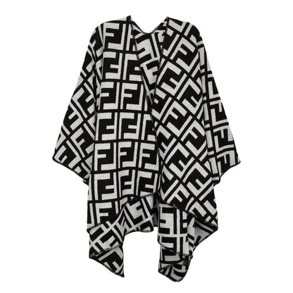 Greek Pattern Poncho – Black & Brown