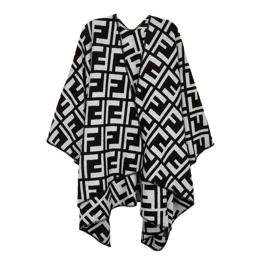 Greek Pattern Poncho – Black & Brown