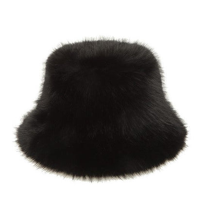 Fluffy Faux Fur Bucket Hat – Black
