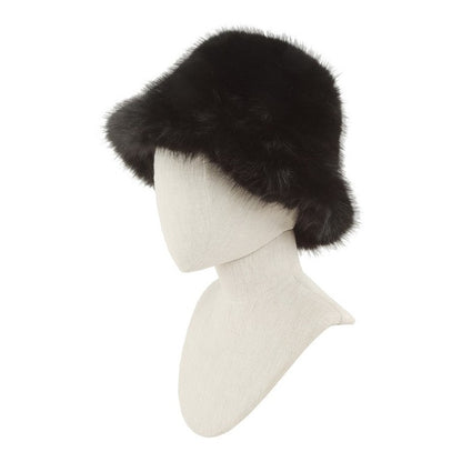 Fluffy Faux Fur Bucket Hat – Black