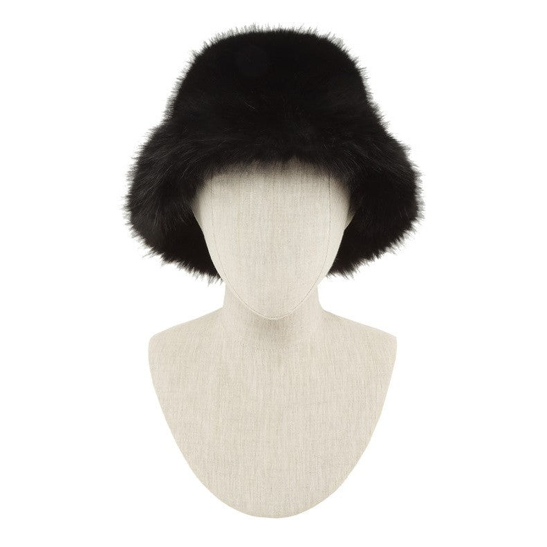 Fluffy Faux Fur Bucket Hat – Black