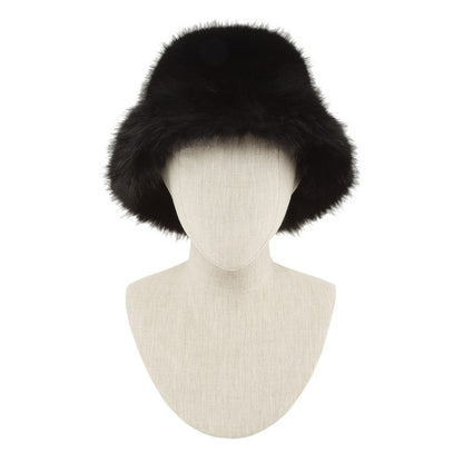 Fluffy Faux Fur Bucket Hat – Black