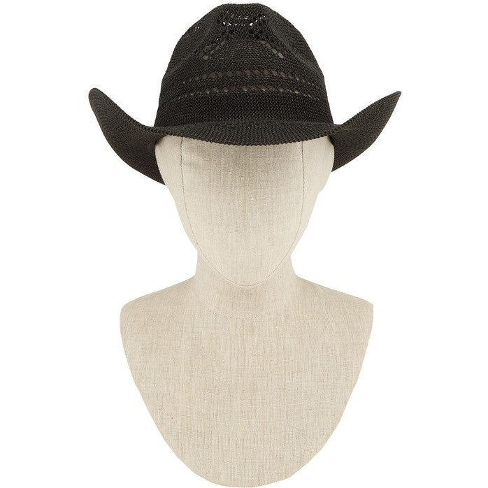 Hollow Straw Western Fedora Hat – Black