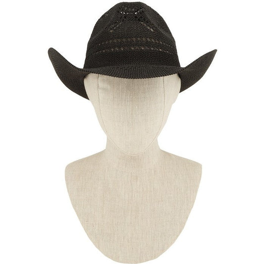 Hollow Straw Western Fedora Hat – Black