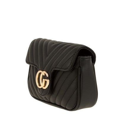 Chevron Quilted CG Buckle Crossbody Bag – Faux Leather in Black