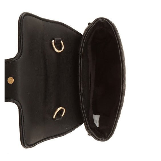 Chevron Quilted CG Buckle Crossbody Bag – Faux Leather in Black