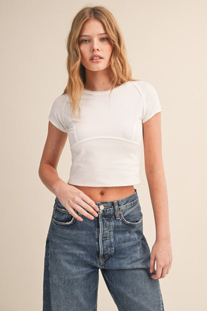 White Exposed Edges Short Sleeve Tee