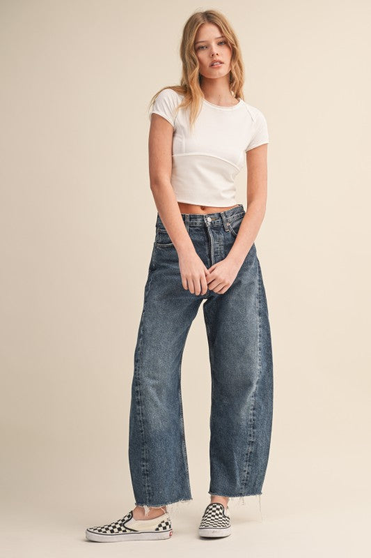 White Exposed Edges Short Sleeve Tee