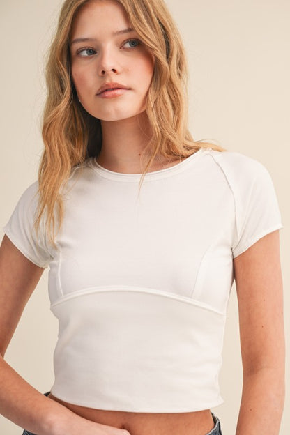 White Exposed Edges Short Sleeve Tee