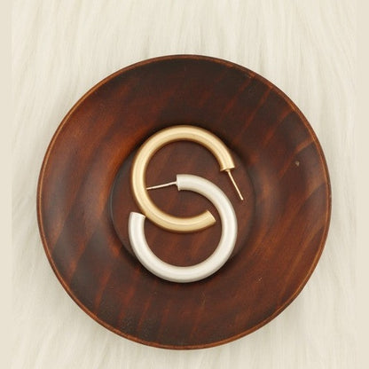 Smooth Polished Chunky Hoop Earrings in Matte Gold & Silver