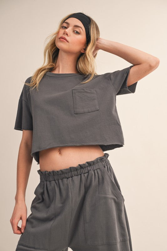 Charcoal French Terry Cropped Sweater