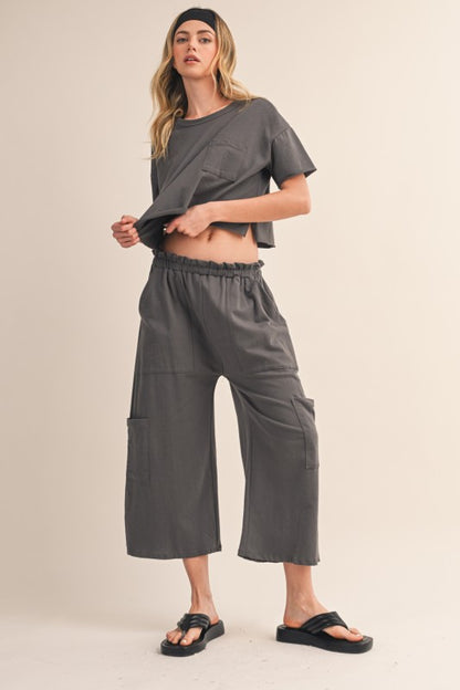 Charcoal French Terry Wide-Leg Pants