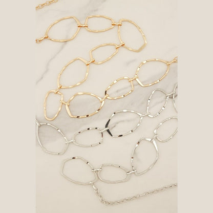 Hammered Organic Geometric Link Chain Belt in Silver & Gold