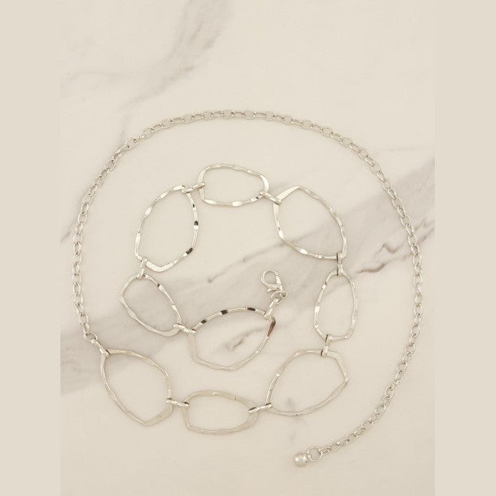 Hammered Organic Geometric Link Chain Belt in Silver & Gold