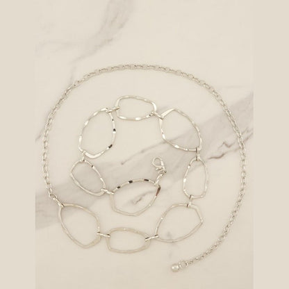 Hammered Organic Geometric Link Chain Belt in Silver & Gold