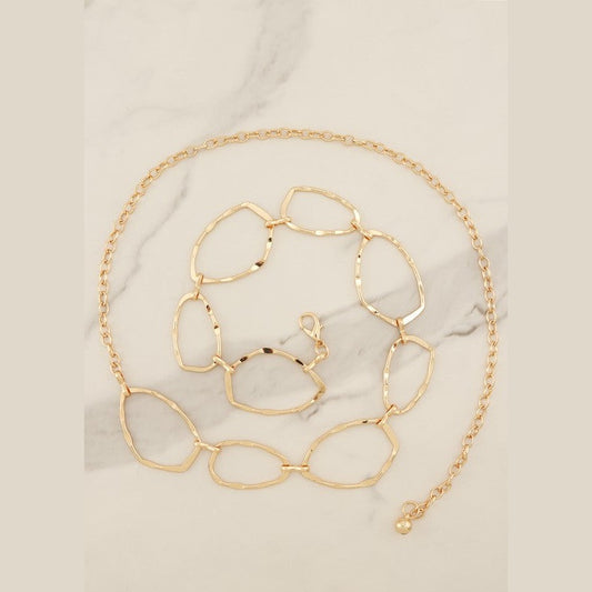 Hammered Organic Geometric Link Chain Belt in Silver & Gold