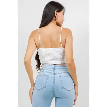 Linen Blend Rope Strap Gold Ring Fitted Bralette Cami Crop Top - Linen - Khaki