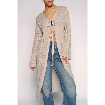 Sans Souci Tie Front Duster Cardigan in Stone