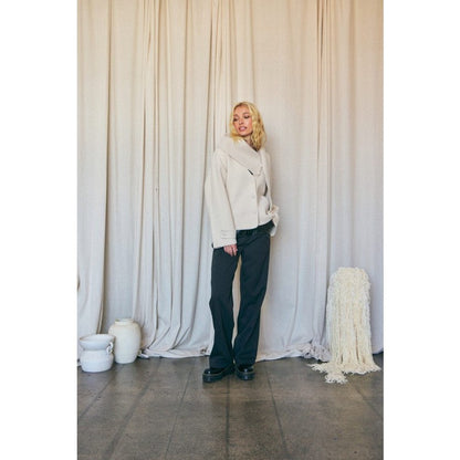 Scarf V-Neck Double-Sided Coat In Cream