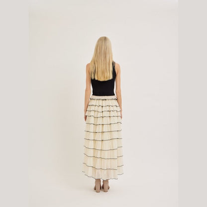 Tiered Ruffle Maxi Dress - Cream & Black