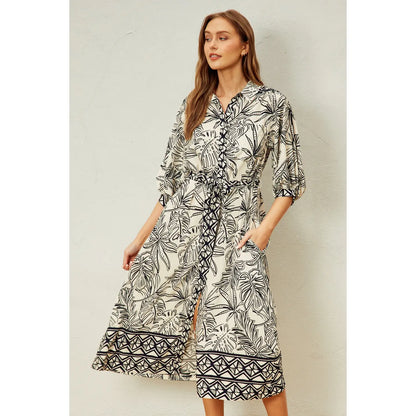 Dress Forum Tropical Border Long Sleeve Shirt Dress in Maui Sand