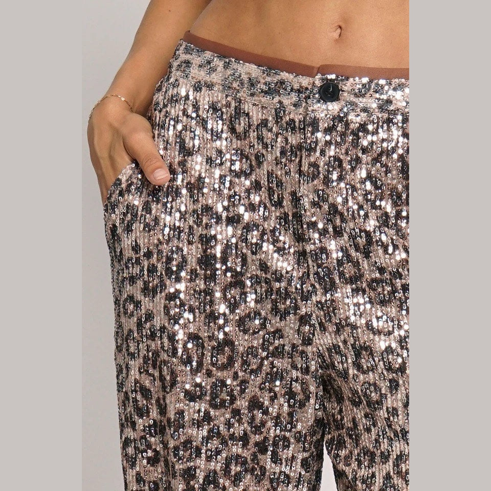 Leopard Sequin Wide-Leg Pants - Jaunts Boutique 