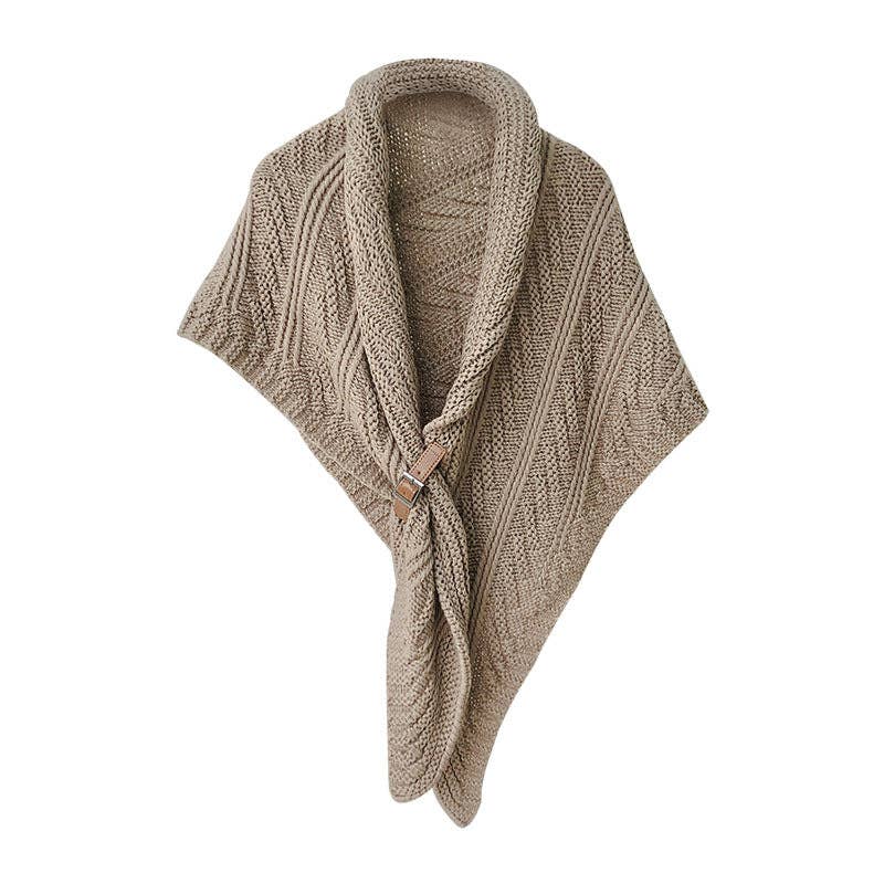 Buckle Closure Poncho Knit Scarf in Grey & Khaki - Jaunts Boutique 