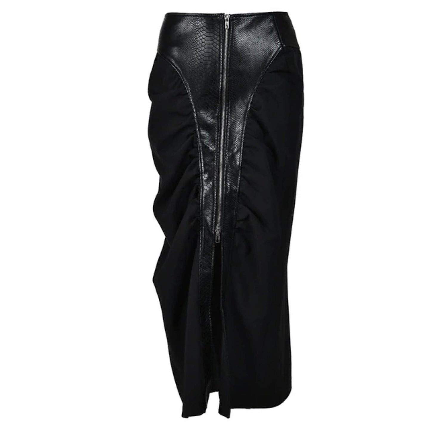 PU-Knit Maxi Skirt with Front Zip in Black – Luxe Collection - Jaunts Boutique 