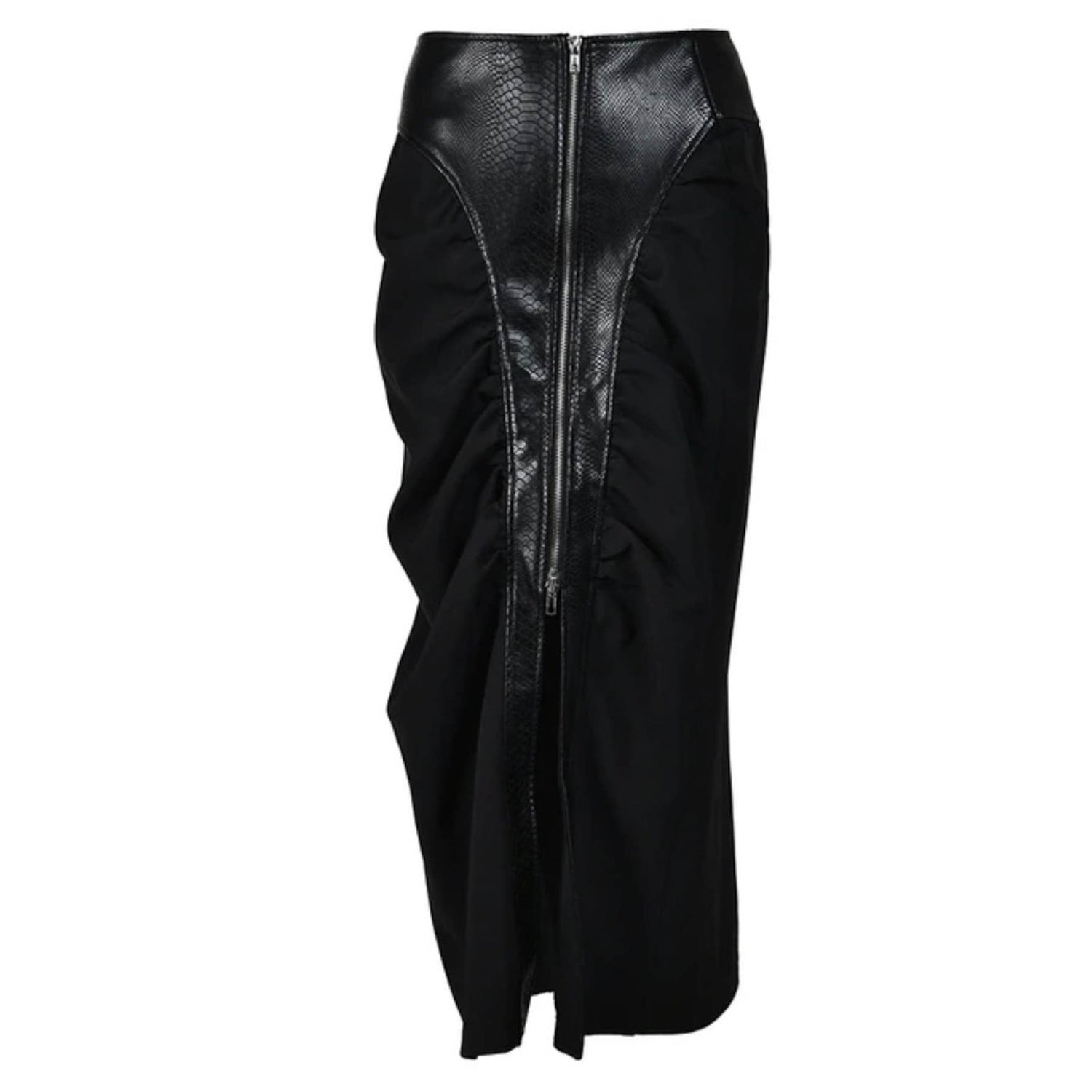 PU-Knit Maxi Skirt with Front Zip in Black – Luxe Collection - Jaunts Boutique 