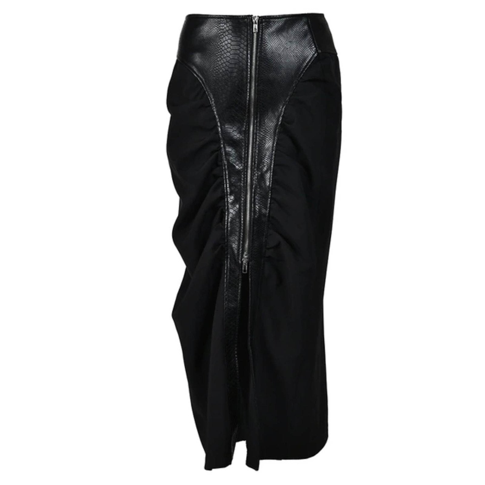 PU-Knit Maxi Skirt with Front Zip in Black – Luxe Collection - Jaunts Boutique 