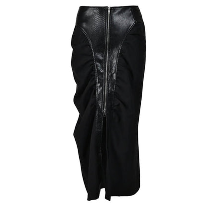 PU-Knit Maxi Skirt with Front Zip in Black – Luxe Collection - Jaunts Boutique 