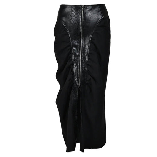 PU-Knit Maxi Skirt with Front Zip in Black – Luxe Collection - Jaunts Boutique 