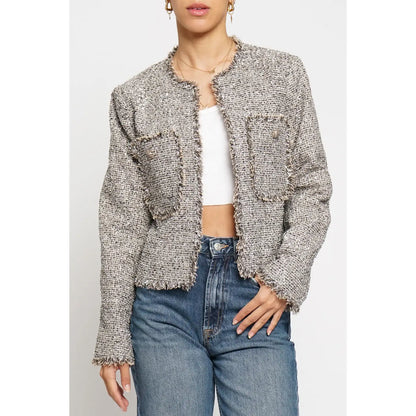 Lurex Boucle Short Blazer Jacket in Silver - Jaunts Boutique 