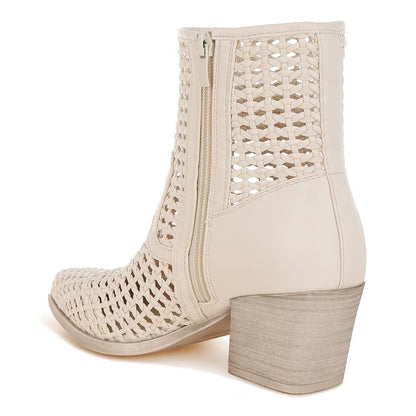 Artisole Woven Pleather Block Heel Booties - Off-White